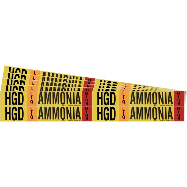 AMMONIA HGD LIQ HIGH Pipe Marker Style 4 BK, OR, RD on YL 4 per Card, 5 PK